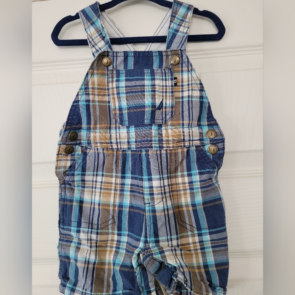 Nautica Baby Boys Plaid Overalls Size 12 MonthsAdjustable Straps Snap Bottom